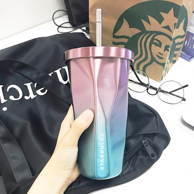 星巴克渐变吸管杯成人不锈钢水杯