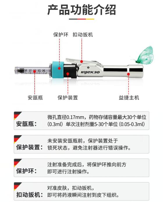 益捷德国进口injex30胰岛素无针注射器