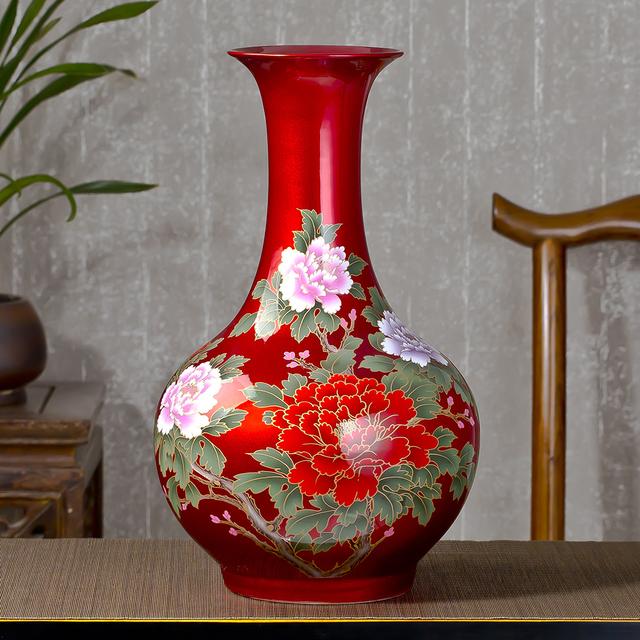 精致的中国红陶瓷花瓶摆件,让你感受东方神韵的唯美