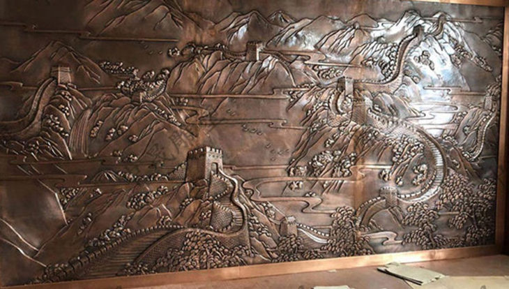 自贡校园黄铜浮雕壁画建设,景观万里长城浮雕制作思想
