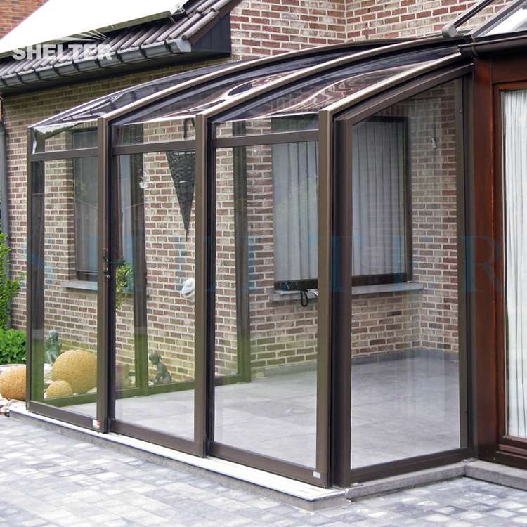 德国pc耐力板铝合金自动伸缩智能移动价格露台棚阳光房滑轨阳光房厂家