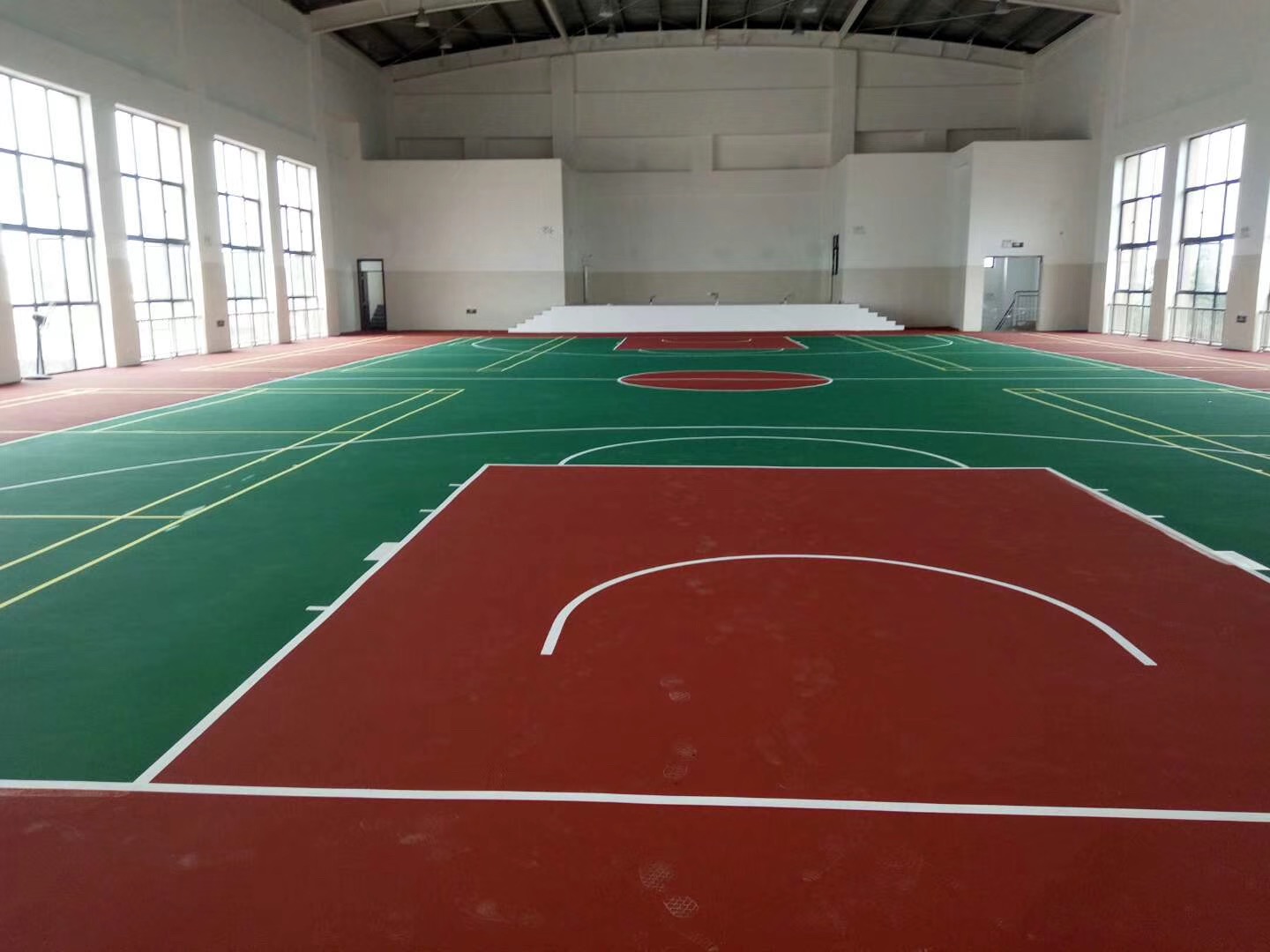 室内塑胶硅pu篮球场地坪施工,弹性硅pu球场面层材料