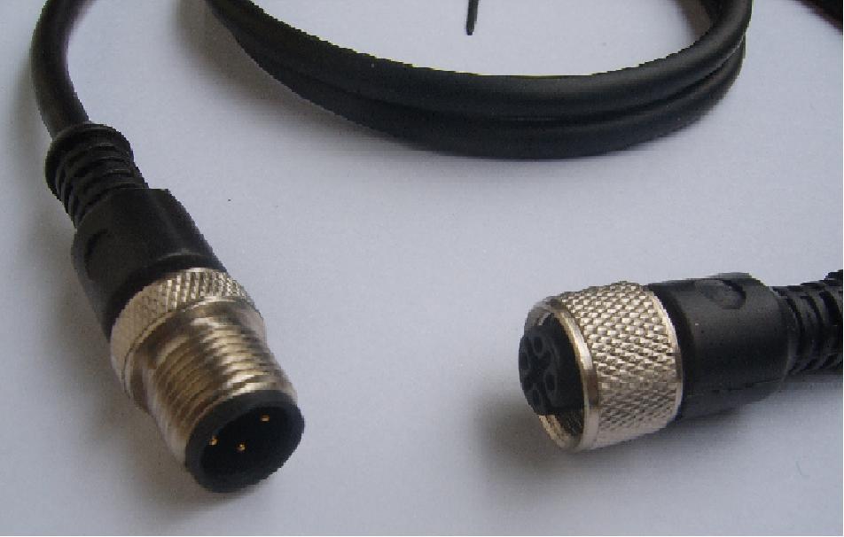 M12连接器，4针4孔5针5孔8针8孔直型带电缆双插头