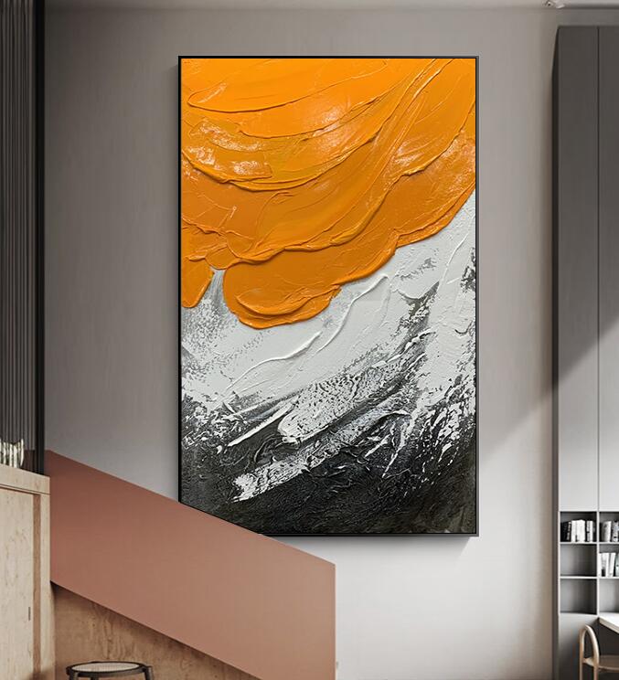 玄关装饰画厚肌理油画纯手绘手工设计师简约轻奢挂画新